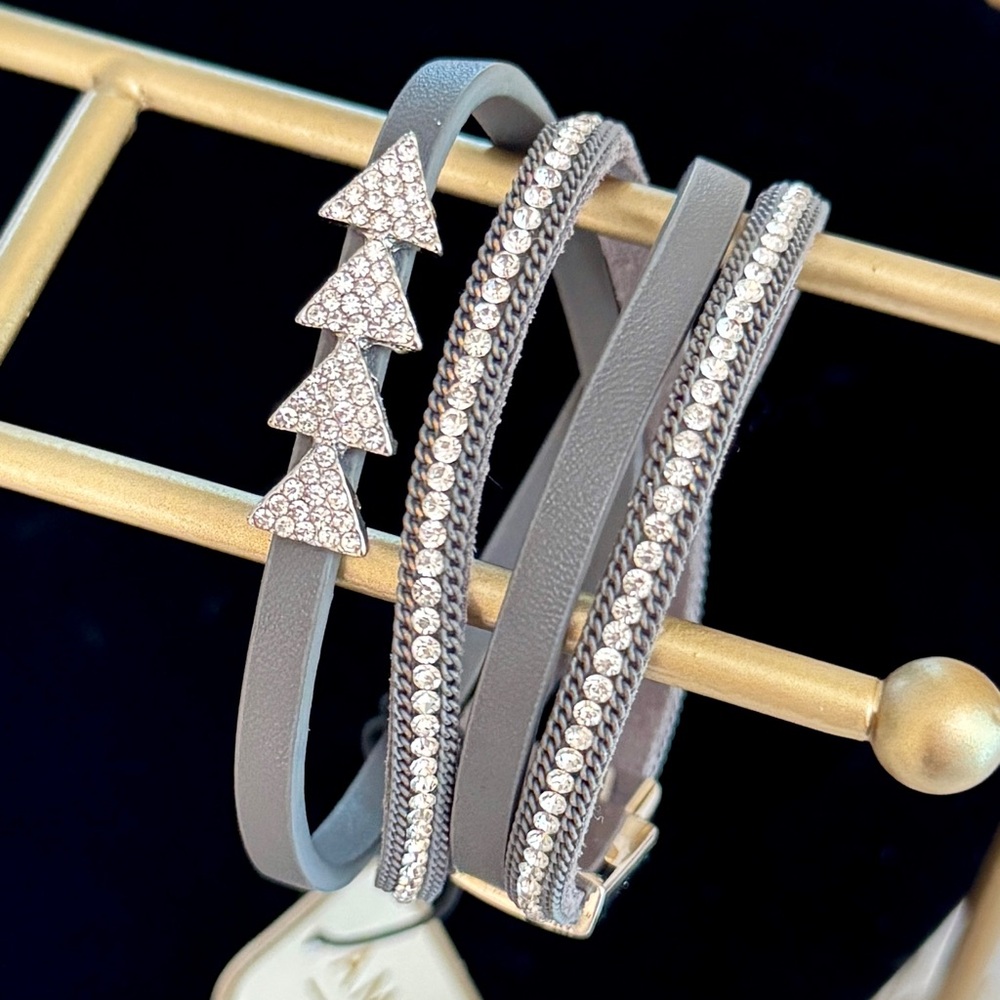 Pleather & Rhinestone Multi-Layered Magnetic Buckle Bracelet